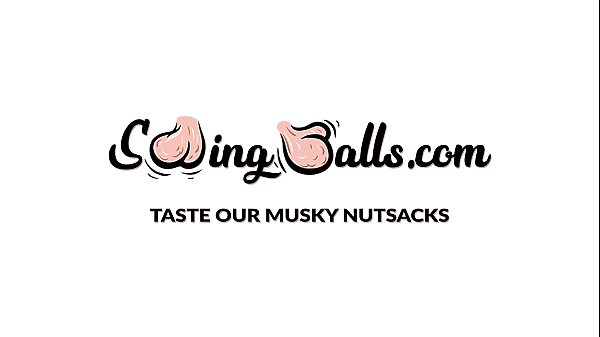 Twinks big balls swinging while spitroasted by friends