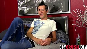 Interviewed teen man masturbates while watching gay porn