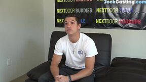 Casted straight jock masturbating penis on the couch