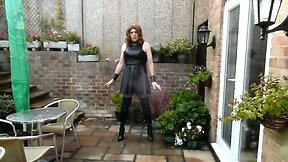 Aliosn wanking in PVC Dress and Thigh Boots