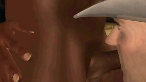 3D hunk sucks an ebony cock while getting fucked