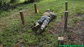 Black military hunks sipping white prick outside