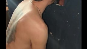 Daddy and boy gloryhole deepthroat mutual cumshots