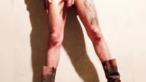 Mexican cowboy moisturizes his body with sex dildo