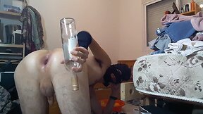 Anal wine bottle and fisting