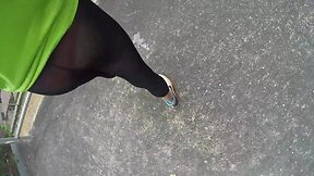 Walking wearing gray woman leggings