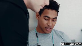 Gay jock massages & fucks his straight coalblack friend