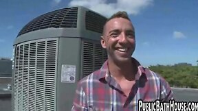 naughty friends fuck in public