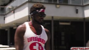 Devin trez, alpha wolfe, and aj sloan in wild outdoor threesome with the lifeguard