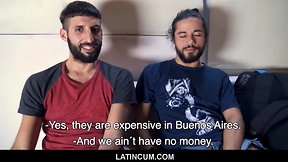 Two traveling spanish latin guys fuck each other for cash pov