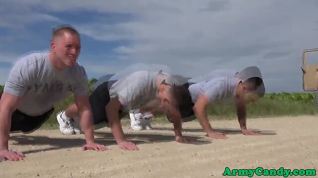 Military troop cums in outdoors bareack orgy