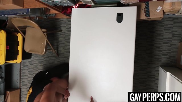 Young latin perp caught stealing and fucked by store guard: cumshot, uniform, blowjob, bareback, black, jocks