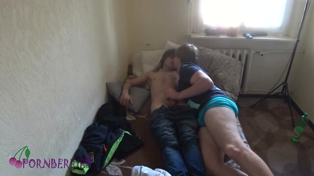 Sexy teenager allows his chub friend to sexually use him