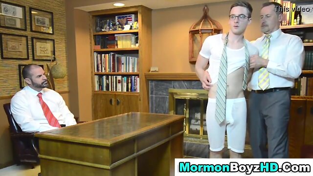 Shaved mormon elder tugs