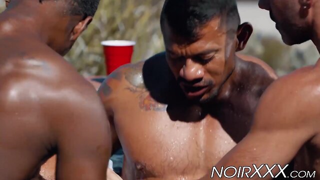 Erick diaz in an outdoor interracial anal foursome hot tub fucking