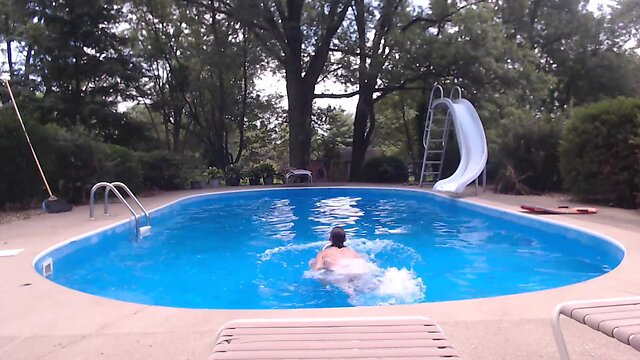 Exposed twink takes a skinny dip in the outdoor swimming pool: a tale of exhibitionism and voyeurism