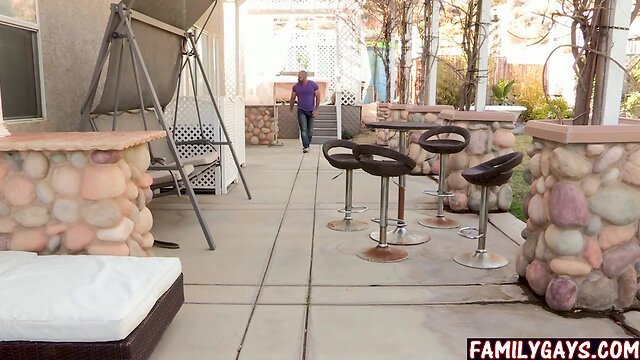 Giant-Sized gay stepdad catches son wanking