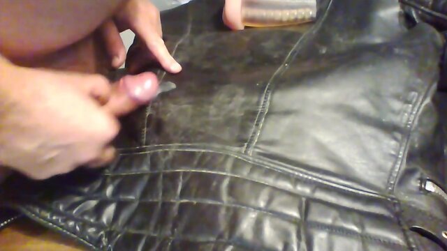 cum on vintage leather biker jacket