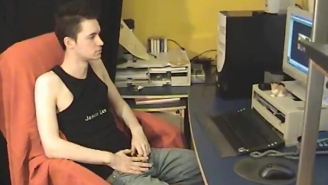 Dirty solo masturbation on the leather sofa